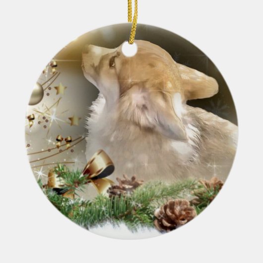 Kerstcorgi Puppy Keramisch Ornament (Voorkant)