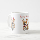 Kerstcorgis met rendiergewei koffiemok (Voorkant links)