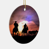 Kerstcowboy rond met vee keramisch ornament (Rechts)