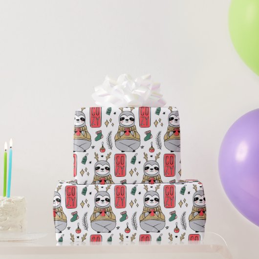 Kerstcozy Winter Sloth Cute Modern Pattern Cadeaupapier (Feestgeschenken)