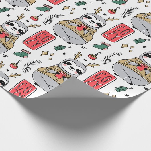 Kerstcozy Winter Sloth Cute Modern Pattern Cadeaupapier (Hoek)