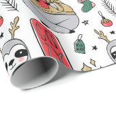 Kerstcozy Winter Sloth Cute Modern Pattern Cadeaupapier (Rol Hoek)