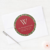 Kerstcranberry Greenery Pattern Adres Ronde Sticker (Envelop)