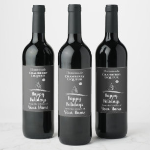 Kerstcranberry Liqueur Holiday Chalk Art Pine Wijn Etiket