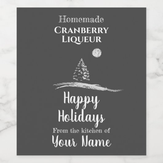 Kerstcranberry Liqueur Holiday Chalk Art Pine Wijn Etiket (Enkel label)