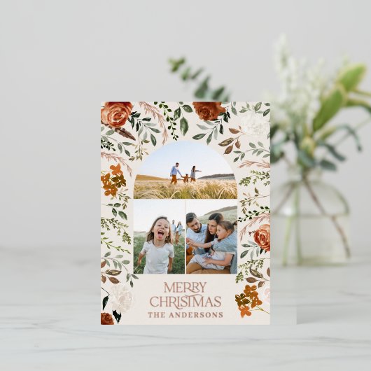 Kerstcrème botanisch elegant hert 3 foto foi folie feestdagen briefkaart (Staand Voorkant)