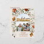 Kerstcrème botanisch elegant hert 3 foto folie feestdagen briefkaart<br><div class="desc">Natuurlijke crème,  zwart,  terracotta en sage groene florale botanische elegant floral 3,  foto Merry kerstvakantie-kaart. Real folie gold,  Silver en roos gold typografie detailleert.</div>