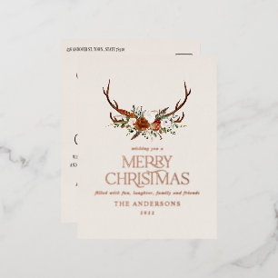 Kerstcrème botanisch elegante hert bloem folie feestdagen briefkaart