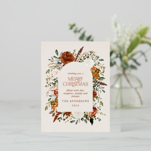 Kerstcrème botanisch elegante herten bloemmotief folie feestdagen briefkaart