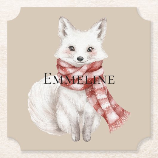 Kerstcrème Rood Wit Pepermunt Vos en Herten Kartonnen Onderzetters (Voorkant)