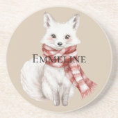 Kerstcrème Rood Wit Pepermunt Vos en Herten Zandsteen Onderzetter (Voorkant)