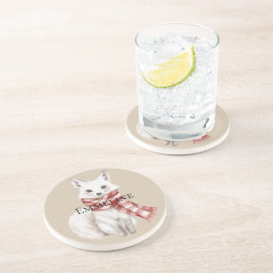 Kerstcrème Rood Wit Pepermunt Vos en Herten Zandsteen Onderzetter