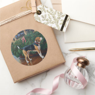 Kerstcruise met Beagle: Plezierige Kerstsfeer Ronde Sticker