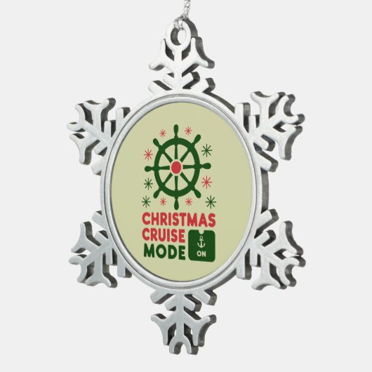 Kerstcruisemodus op schip Kerstmis 2024 Tin Sneeuwvlok Ornament (Rechts)