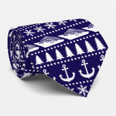 Kerstcruiseschip met patroon blauw stropdas (Opgerold)