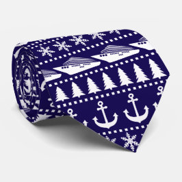 Kerstcruiseschip met patroon blauw stropdas