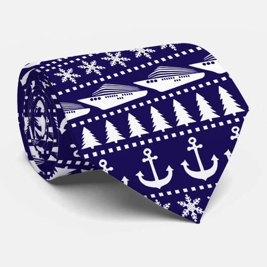 Kerstcruiseschip met patroon blauw stropdas (Opgerold)