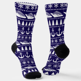 Kerstcruiseschip met patroon Navy Blue Sokken