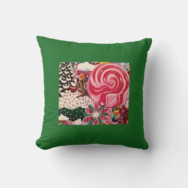 Kerstcupcake Chipmunk Kussen (Voorkant)