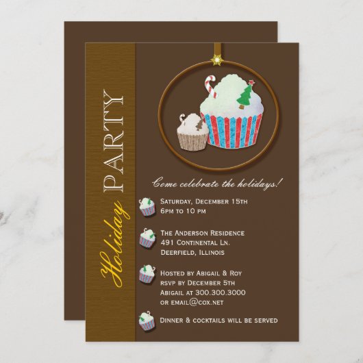 Kerstcupcake Chocolate Brown Holiday Kaart (Voorkant / Achterkant)