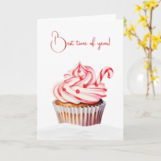 Kerstcupcake met snoepriet kaart (Gele Bloem)