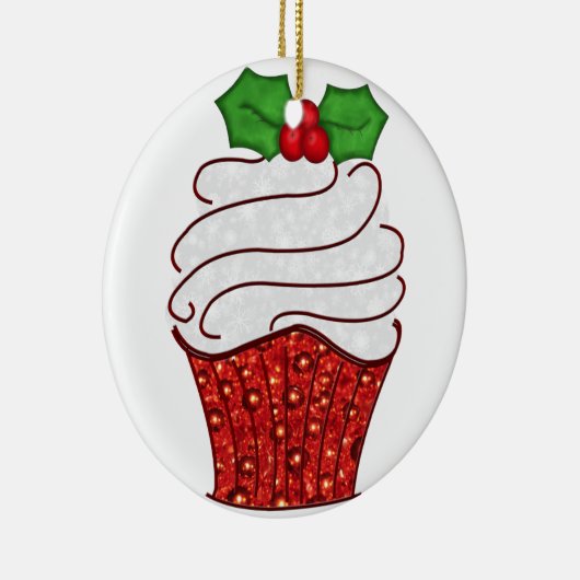 Kerstcupcake-sieraad in het rood keramisch ornament (Rechts)