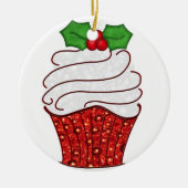 Kerstcupcake-sieraad in het rood keramisch ornament (Voorkant)