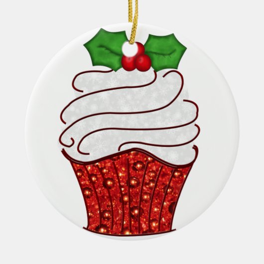 Kerstcupcake-sieraad in het rood keramisch ornament (Voorkant)