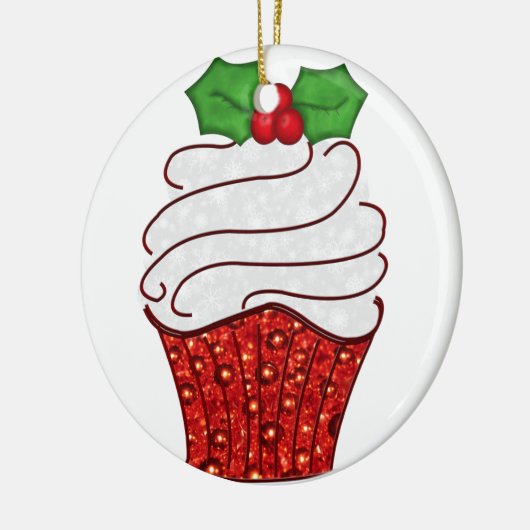 Kerstcupcake-sieraad in het rood keramisch ornament (Links)