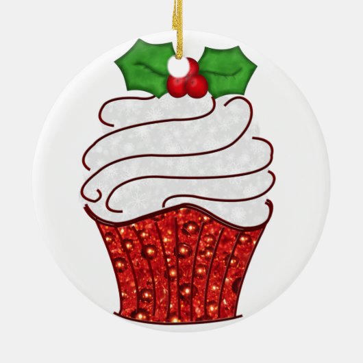 Kerstcupcake-sieraad in het rood keramisch ornament (Achterkant)