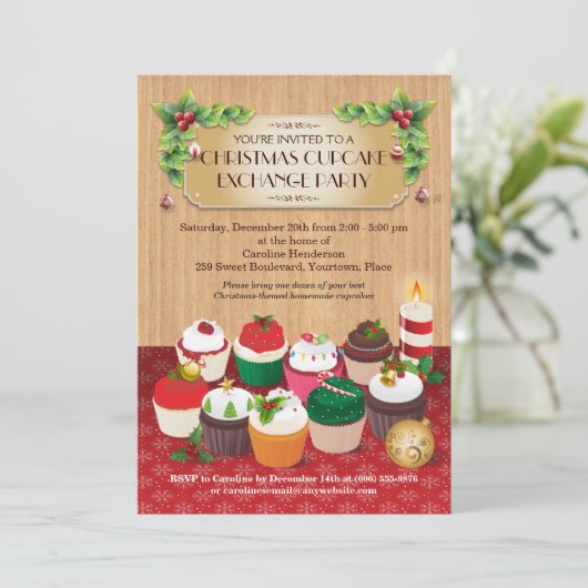 Kerstcupcake-uitwisselingsfeest Kaart (Staand voorkant)