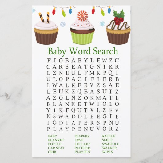 kerstcupcakes Baby shower Word Search Game (Voorkant)