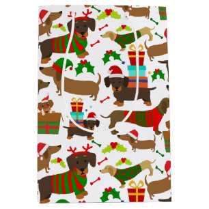 Kerstcute dachshund Dog Patroon Medium Cadeauzakje