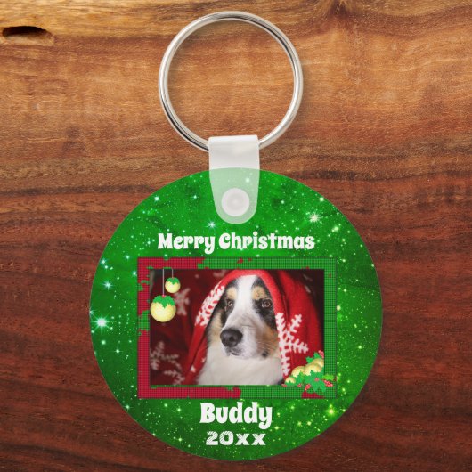 Kerstcute Dog Pet Foto Sleutelhanger (Achterkant)