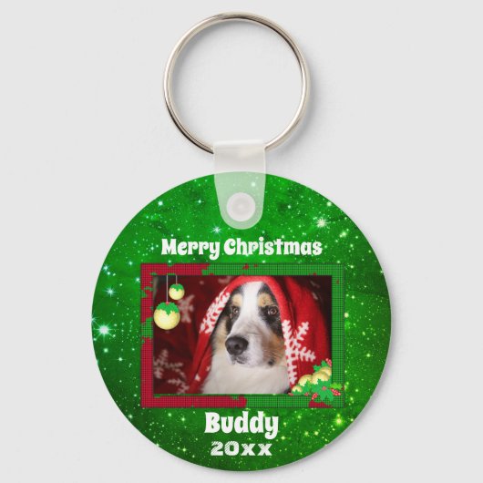 Kerstcute Dog Pet Foto Sleutelhanger (Achterkant)