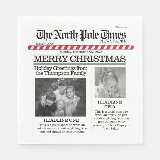 Kerstcute North Pole Times White Foto Servet (Voorkant)