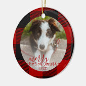 Kerstcute Red Pset Dog Foto Keramisch Ornament (Links)