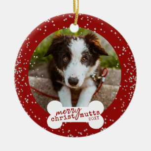 Kerstcute Red Sparkly Pet Dog Foto Keramisch Ornament