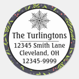 KerstCypress Snowflakes Berries Red Flowers Ronde Sticker