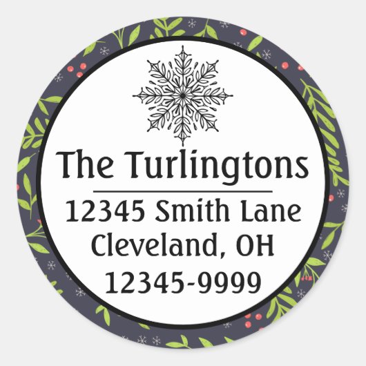 KerstCypress Snowflakes Berries Red Flowers Ronde Sticker (Voorkant)