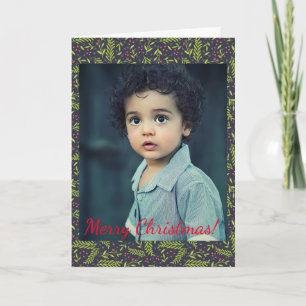 KerstCypress Snowflakes Berries Red Foto Notitiekaartje