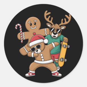 Kerstdabbing Santa Beer Schaats Rendier Xmas Ronde Sticker