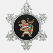 Kerstdabbing Santa Beer Schaats Rendier Xmas Tin Sneeuwvlok Ornament (Voorkant)
