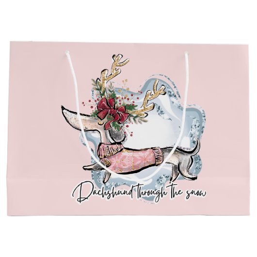 kerstdachschund door de sneeuwfeesthond groot cadeauzakje (Achterkant)
