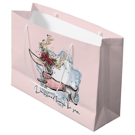 kerstdachschund door de sneeuwfeesthond groot cadeauzakje (Voorkant Gekanteld)