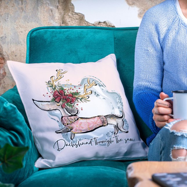 kerstdachschund door de sneeuwfeesthond kussen (Creator heeft geüpload)