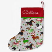 kerstdachshund Alle geünimuleerde munten Kleine Kerstsok (Achterkant)