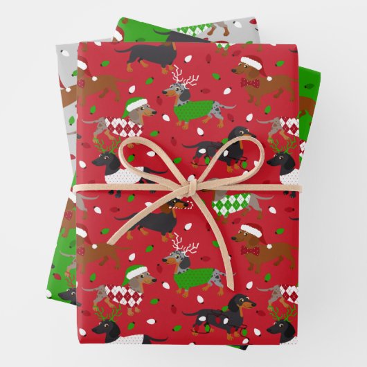 kerstdachshund, alle jassen inpakpapier vel (In situ)