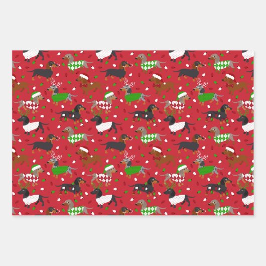 kerstdachshund, alle jassen inpakpapier vel (Voorkant)