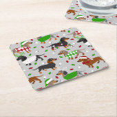 kerstdachshund, alle jassen kartonnen onderzetters (Schuin)